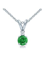 Emerald and Diamond Solitaire Pendant in 14k White Gold (5mm)