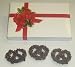 Gourmet Food : Scott's Cakes 1/2 lb. Dark Chocolate Covered Pretzel with Chocolate Chips in a Ribbon n Holly Box