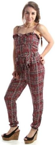 Jumpsuit Sleeveless Playsuit Red Abstract Print (Small)