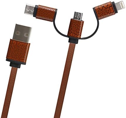 TRF Charging Cable, 3 in 1 Type C Cable Lightning cable Micro USB connector, Leather flat Tangle-Free For iPhone, Samsung,New MacBook, OnePlus 2, Nexus 5X and more (Brown)