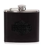 Harley-Davidson® Bar & Shield Logo Stainless Steel Flask-LIMITED EDITION. 6 oz. Wrapped in faux leather. Embossed graphics. 96858-10V