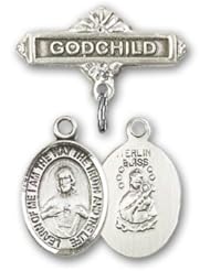 Sterling Silver Baby Badge with Scapular Charm and Godchild Badge Pin