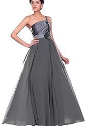 One Shoulder Floor Length Chiffon Evening Dress/Mother-of-the-Bride Dress 