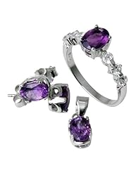 Silver Earring, Pendant & Ring Set with CZ