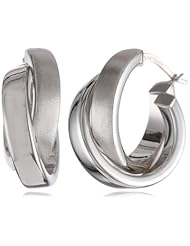 Duragold 14k Yellow, White, or Two-Tone Gold Satin and Polished Crossover Hoop Earrings