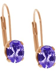 3.10 Ct Oval Blue Tanzanite Gold Plated 4-prong Leverback Earrings 8x6mm