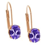 3.10 Ct Oval Blue Tanzanite Gold Plated 4-prong Leverback Earrings 8x6mm
