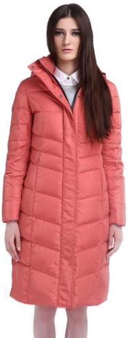 RUI-LI Wome's Lady Luxury Long Down Coat Collar Hooded Outer Jacket Pink L