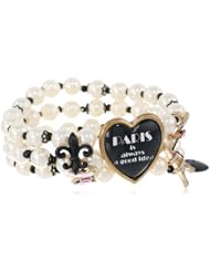 Betsey Johnson "Paris is Always a Good Idea" Heart and Pearl Stretch Bracelet, 7.5"