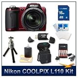 Nikon Coolpix L110 Digital Camera , 12.1 MP, 15x Wide Angle Optical Zoom, 3 LCD, 16 GB Memory Card, Card Reader, AA Rapid Multivoltage AC/DC Charger w/ 4 AA Batteries, Lens Cleaning Kit, Deluxe Carrying Case, Screen Protectors, & Tripod Nikon Coolpix L110 Digital Camera , 12.1 MP, 15x Wide Angle Optical Zoom, 3 LCD, 16 GB Memory Card, Card Reader, AA Rapid Multivoltage AC/DC Charger w/ 4 AA Batteries, Lens Cleaning Kit, Deluxe Carrying Case, Screen Protectors, & Tripod