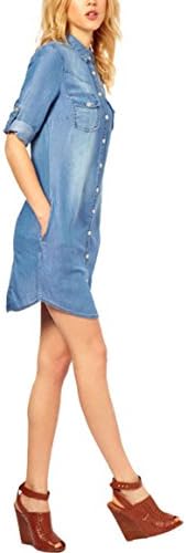 Maykool Women's Blue Half Sleeve Stylish Denim Dress Size S