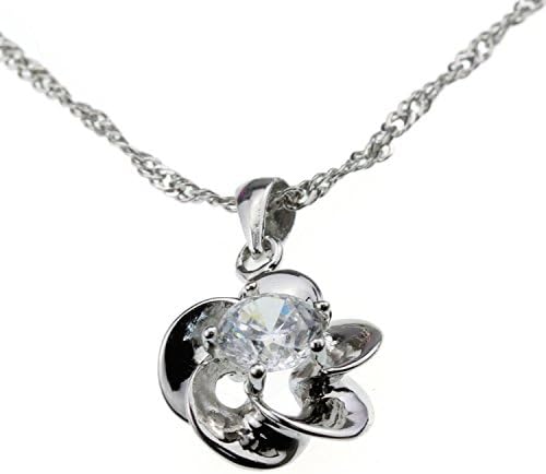 Sterling Silver Tropical Flower Fine Crystal Stone Pendant Necklace Little Girl Teen Woman Christmas Gift