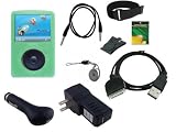 For Sandisk Sansa Fuze 2GB , 4GB , 8GB Bundle Kit , Green Soft Silicone Skin Case + USB Car Charger + USB Wall/Travel Charger + USB Data Cable + 3.5mm~3.5mm Auxiliary cable + Adjustable Armband + Black Belt Clip + Screen Protector + Lanyard + Fishbone Keychain
