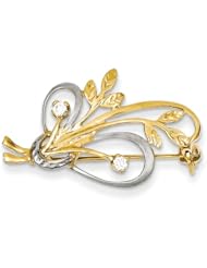 14K Yellow Gold and Rhodium CZ Designer Pin. Metal Wt- 2.29g