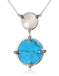 Judith Jack "Coins" Sterling Silver, Turquoise and Mother-of-Pearl Double Coin Pendant Necklace, 18"