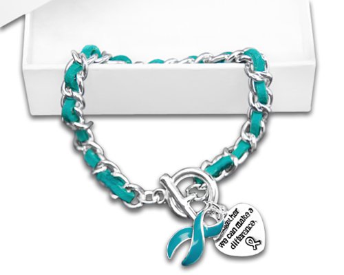 Teal Ribbon Bracelet-Leather Rope (Retail)