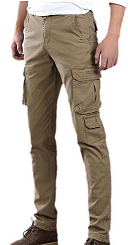 Generic Mens Military Loose Cotton Multi-pockets Cargo Pants 32 Khaki
