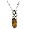 Sterling Silver Honey Amber Celtic Marquise-Shaped Pendant on Italian Rolo Chain, 18"