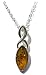 Sterling Silver Honey Amber Celtic Marquise-Shaped Pendant on Italian Rolo Chain, 18"