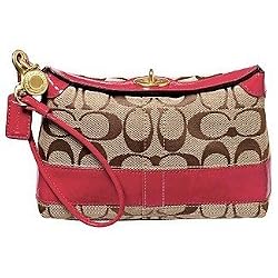 Coach Signature Stripe Capacity Wristlet Cltuch Bag 41756 Magenta