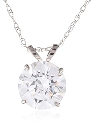 10k Gold and Solitaire Pendant Necklace Made with Swarovski Zirconia (2 cttw), 18"