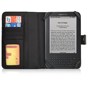 Black Leather Case Cover Wallet for Amazon Kindle 3 3G