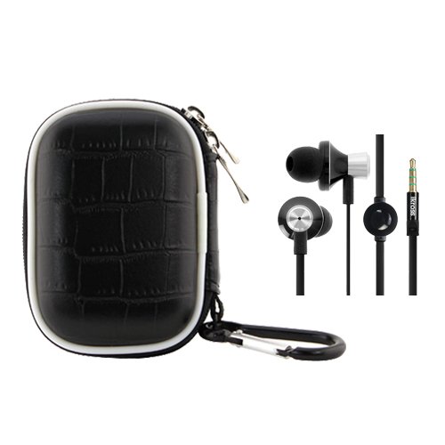 iKross Disgraceful In-Ear 3.5mm Noise-Isolation Stereo Earphones With Handsfree Microphone Headset + Glowering Small WaterProof Carrying Storage Eva Anyhow for Samsung ATIV Odyssey, Admire 4G, Galaxy Note 2 II N7100; HTC, LG, Motorola and more
