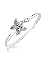 Sterling Silver Starfish Motif Slim Bangle with Rhodium Plating