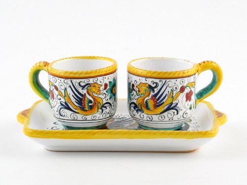 Hand Painted Italian Ceramic Espresso Set Raffaellesco - Handmade in Deruta