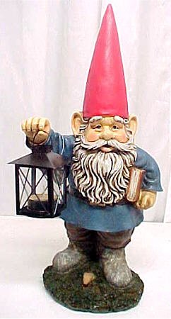 Garden Gnome Holding Tea Light Lantern Statue Candle