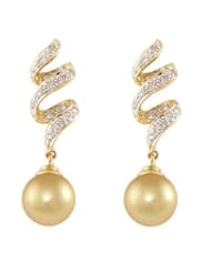 PremiumPearl 11-12mm AAA Quality Golden South Sea Pearl Earrings 14k Yellow Gold & Diamonds