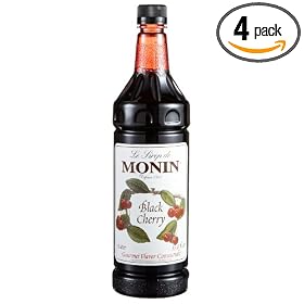 Monin Black Cherry Flavored Syrup, 33.8-Ounce Plastic Bottles (Pack of 4) by Monin