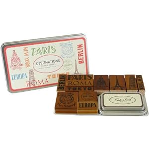 Cavallini Destinations Cities Travel Rubber Stamps in Tin