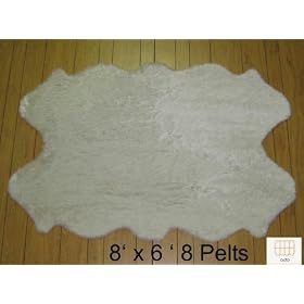 Faux Sheepskin Fur Pelt 8' x 6' (WHITE)
