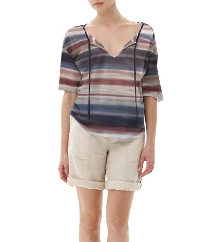 Michael Stars Blurry Stripe Split Neck Peasant Top, One Size, Makeup