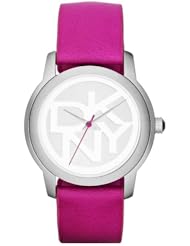 DKNY Silver Tone Fuchsia Leather Logo Womens Watch #Ny8803