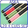 Billiard Pool Cue Stick Set Aska L20 4 pool cue sticks