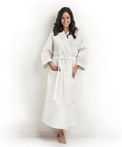 Unisex Kimono Waffle Bathrobe in White