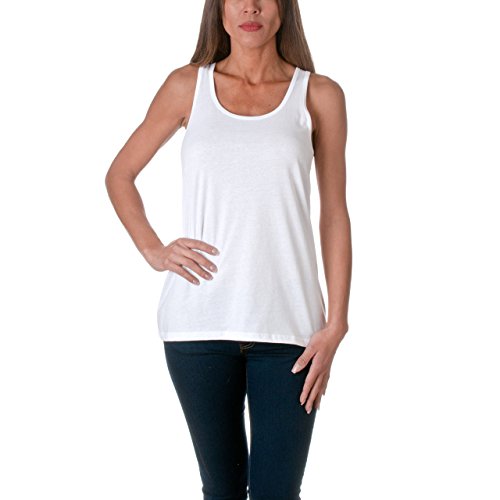 Sofra Women's Loose Fit Tank Top Relaxed Flowy, White, Medium