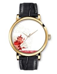 SPRAWL Aanalog Fashion Series Gold Ladies Watches of Genuine Black Leather Strap,Unique Wrist Watch for Women Girls Designed with Flower Corner