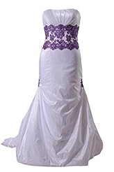 Strapless Lace Belted Fit-and-Flare Taffeta Elasticized   Waistline Wedding Dress 