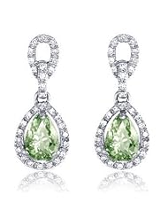 1.97Ct Amethyst & Diamonds Dangling Pendant Earrings 14K Gold