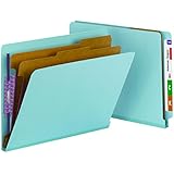 Smead End Tab Pressboard Classification File Folder with SafeSHIELD&reg; Fasteners, 2 Dividers, 2" Expansion, Letter Size, Blue, 10 per Box (26781)