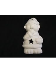 Ceramic bisque unpainted teddy bear snowman candle holder 5"h 2 1/2 w