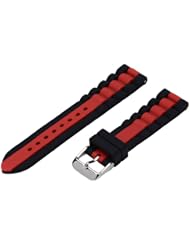 22mm Premium Silicone Striped Black / Red - Easily Interchangeable Replacement Watch Band / Strap - Fits All Watches!!!