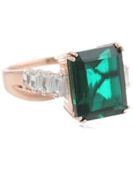 Sterling Silver with Pink Plating Octagon Created White Sapphire Ring, Size 7