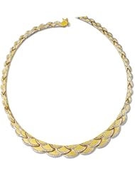 14K Yellow Gold 17" 5.70Mm-12.20mm Graduated Diamond Cut Texture Fish Scale Like 2 Tone Fancy Necklace With Pear Shape Clasp