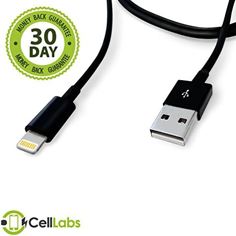 CellLabs Lightning to USB Cable to USB for Apple iPhone 6 / 6 Plus / 5 / 5C / 5S, iPad Air, iPad mini, iPod Nano (7th generation) iPod touch (5th Generation) - 3ft (Three Feet) USB SYNC Cable Charger Cord - Best Compatible Charger Cord for Data and Syncing - Guaranteed Wire to Work with iOS7 iOS8 - Fits All Aftermarket Cases and Accessories - High Quality & Thickness Sturdier Design - Long and Portable - 8 Pin connector on Lightning End - Fits All USB Car Chargers (Black)