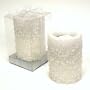 Celebration Sparkling White Pillar Candle Holder with Wax Tealight & BONUS Battery Operated Tealight