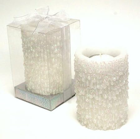 Celebration Sparkling White Pillar Candle Holder with Wax Tealight & BONUS Battery Operated Tealight